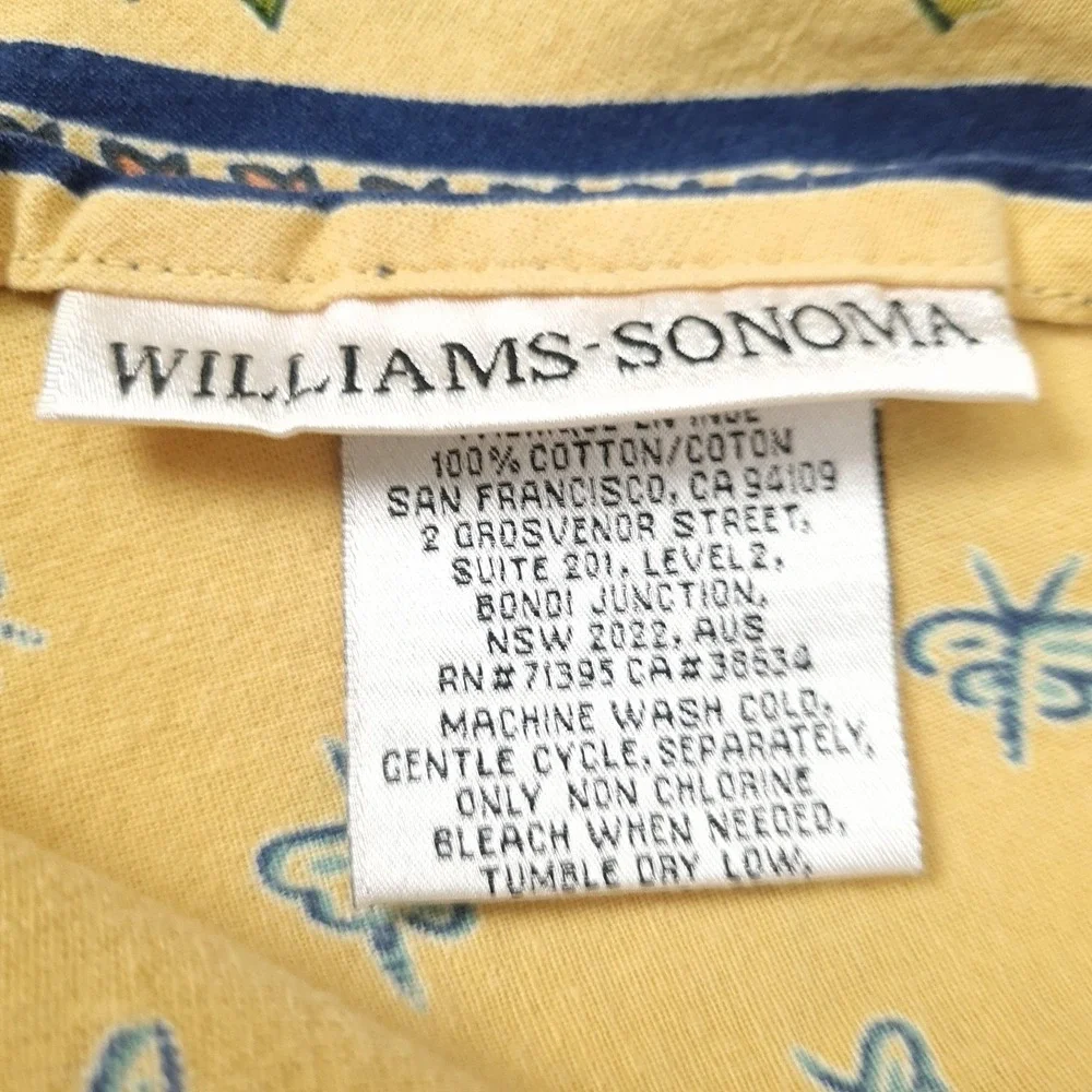 Williams-Sonoma Round Yellow Tablecloth Bees Floral Border Cotton French Country